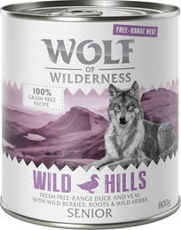 Produktbild von Wolf of Wilderness Senior - Freilandfleisch/-innereien 6 / 12 x 800 g  - 6 x 800 g: Senior Wild Hills - Freiland-Ente & Freiland-Kalb