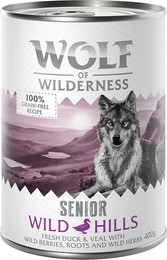 Produktbild von Wolf of Wilderness Senior Wild Hills Ente Kalb - 24 x 400 g