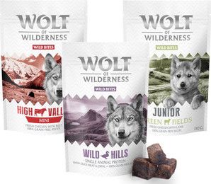 Produktbild von Wolf of Wilderness Wild Bites Snack Mix Huhn, Ente, Lamm Monoprotein - 3 x 180 g