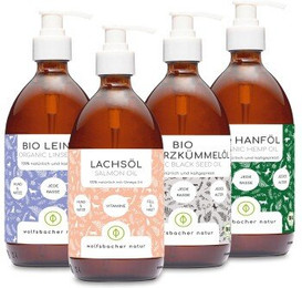Produktbild von Wolfsbacher Natur Futteröl Set 4 x 500ml