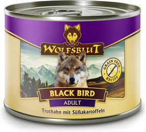 Produktbild von WOLFSBLUT 200g Hundenassfutter Sparpaket 12 x 200 Gramm Black Bird Truthahn mit Süßkartoffeln
