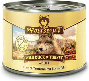 Produktbild von WOLFSBLUT 200g Hundenassfutter Sparpaket 12 x 200 Gramm Wild Duck & Turkey Ente & Truthahn mit Kartoffeln