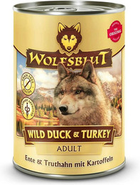 Produktbild von WOLFSBLUT 395g Hundenassfutter Sparpaket 12 x 395 Gramm Wild Duck & Turkey Ente & Truthahn mit Kartoffeln