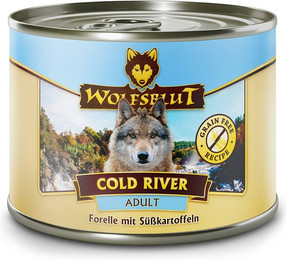 Produktbild von WOLFSBLUT Adult 200 Gramm Hundenassfutter Sparpakte 12 x 200 Gramm Cold River mit Forelle und Süßkartoffel