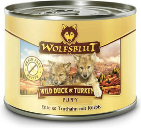 Produktbild von WOLFSBLUT Puppy 200g Hundenassfutter Sparpaket 12 x 200 Gramm Wild Duck & Turkey Ente & Truthahn mit Kürbis