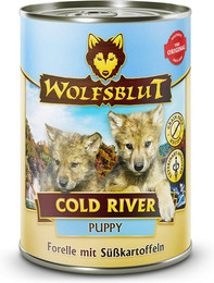 Produktbild von WOLFSBLUT Puppy 395g Hundenassfutter Sparpaket 12 x 395 Gramm Cold River Forelle mit Süßkartoffeln