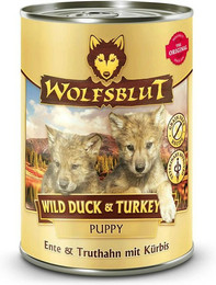 Produktbild von WOLFSBLUT Puppy 395g Hundenassfutter Sparpaket 12 x 395 Gramm Wild Duck & Turkey Ente & Truthahn mit Kürbis