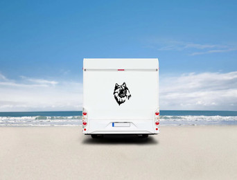 Produktbild von Wolfsspitz Kopf Wohnmobil Aufkleber