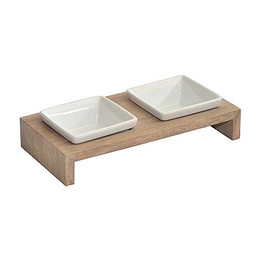 Produktbild von Wolters Meshidai Futterstation Doppelnapf aus Schieferholz und Keramik - 2 x 0,4 l