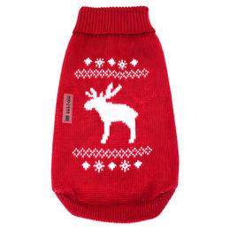 Wolters Strickpullover Elch für Mops & Co. rot/weiß – Bild 1 von 3