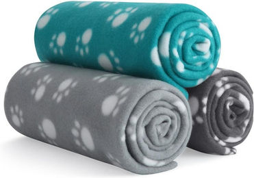 wometo Tierdecke eco-line Tierdecken 3er Set Fleece ca. 70x100, OEKO-TEX®, süßer Pfötchen-Print, aus 100% recyceltem Material – Bild 1 von 8