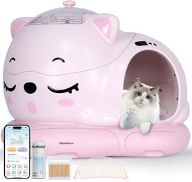 Woohuloo Katzentoilette 80L Automatische Smart-Katzenklo mit Müllbeutel, 360°-Selbstreinigend, 360°-Geruchsbeseitigung, Automatische Selbstreinigungsfunktion, APP – Bild 1 von 5
