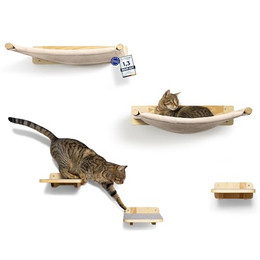 Produktbild von WOOWOOD Kletterwand Katzen 5-teilig Massivholz mit Hängematte und Katzentreppe