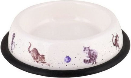 Produktbild von Wrendale Designs Katzen-Fressnapf aus verzinktem Stahl mit Katzenmotiven von Hannah Dale - 200 ml