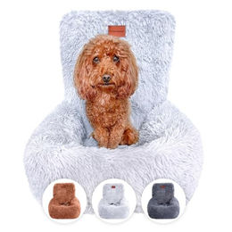 Wahre Tierliebe Fluffy Hund Autositz aus Plüsch mit Sicherheitsgurt in Schwarz Weiß Grau für kleine mittlere und große Hunde – Bild 1 von 7