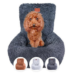 Wahre Tierliebe Fluffy Hunde Autositz aus Plüsch mit Sicherheitsgurt in Schwarz-Weiß für kleine mittlere und große Hunde – Bild 1 von 6