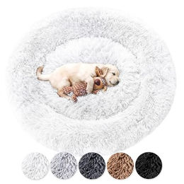 Wahre Tierliebe Hundebett Fluffy Wolke mit waschbarem Bezug aus Plüsch für Hunde in Weiß oder Grau - 50 cm – Bild 1 von 7