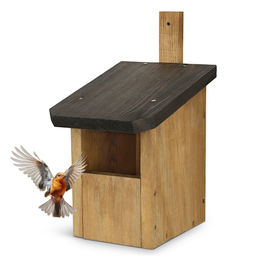 Waldfunk Nistkasten Halbhöhle für Wildvögel aus massivem Holz in Braun – Bild 1 von 13