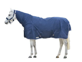 Waldhausen Comfort Regendecke für Pferde mit Halsteil in Blau 125cm – Bild 1 von 3