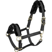 Produktbild von Waldhausen Exclusive Pferdehalfter aus Kunstleder mit Fell in Schwarz und Gold für Warmblut