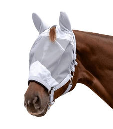 Waldhausen Fliegenmaske Premium für Pferde mit Halfter und Ohrenschutz Silber Warmblut – Bild 1 von 4