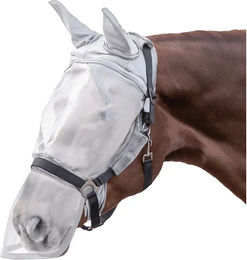 Waldhausen Fliegenmaske Premium für Ponys mit Ohren- und Nasenschutz in Silbergrau – Bild 1 von 4