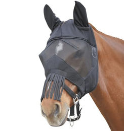 Waldhausen Fliegenmaske Premium für Ponys mit Ohrenschutz und Nasenfransen in Schwarz – Bild 1 von 3