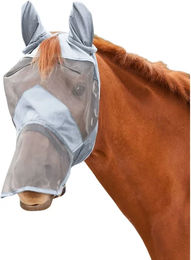 Waldhausen Fliegenmaske Premium mit Ohren- und Nasenschutz für Warmblut Pferde in Silbergrau – Bild 1 von 5