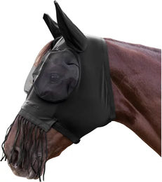 Waldhausen Fliegenmaske Puck mit Nasenfransen für Vollblut Pferde Schwarz – Bild 1 von 4