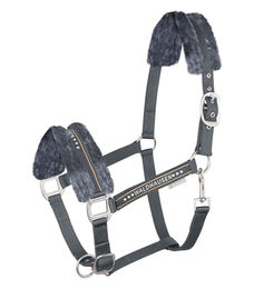 Waldhausen Pferdehalfter Elegant mit Kunstfell in Asphalt Grau XXL – Bild 1 von 6