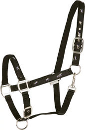 Produktbild von Waldhausen Pferdehalfter mit Pferdemotiv für Warmblut in Schwarz aus Nylon