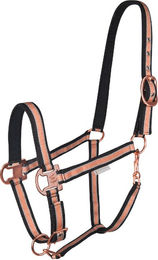 Waldhausen Pferdehalfter Shine Leder Schwarz Gold Warmblut – Bild 1 von 4
