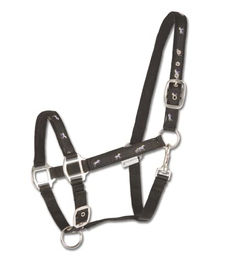 Waldhausen Ponyhalfter mit Pferde-Motiv in Schwarz aus Nylon – Bild 1 von 4