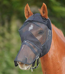 Waldhausen Premium Fliegenmaske für Ponys mit Nasenschutz und Fleece-Futter in Schwarz – Bild 1 von 2