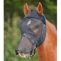 Produktbild von Waldhausen Premium Fliegenmaske für Ponys mit Nasenschutz und Fleece-Futter in Schwarz