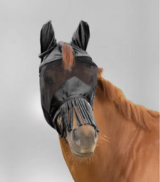 Produktbild von Waldhausen Premium Fliegenmaske für Warmblut mit Ohrenschutz und Nasenfransen Schwarz - 1 Stk.