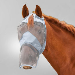 Waldhausen Premium Fliegenmaske mit Nasenschutz für Warmblut in Schwarz und Blau – Bild 1 von 2