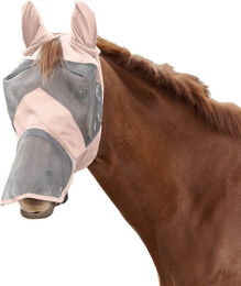 Waldhausen Premium Fliegenmaske mit Ohren- und Nasenschutz aus Mesh in Rosa mit Pony – Bild 1 von 1