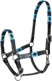 Waldhausen X-Line Lederhalfter Polo für Vollblut in Schwarz/Blau – Bild 1 von 4