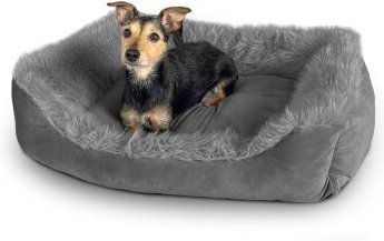 Wallace & Jones Hundebett Mayfair Plüsch Grau Größe M für mittelgroße Hunde – Bild 1 von 6