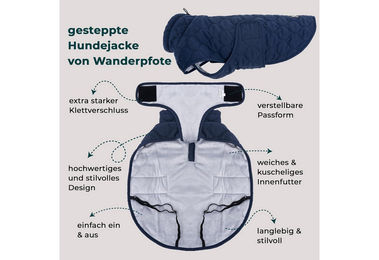 Wanderpfote Hundemantel Steppjacke für kleine Hunde Blau Größe M wasserdicht und warm – Bild 1 von 10