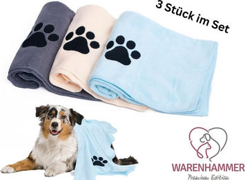 Warenhammer Hundehandtuch aus Mikrofaser im 3er Set sehr saugfähig in verschiedenen Farben – Bild 1 von 5