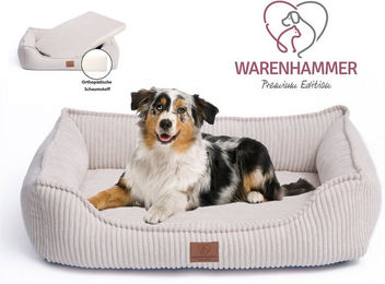 Warenhammer Orthopädisches Hundebett aus Cord in Beige Größe M mit wasserdichtem Innenbezug – Bild 1 von 2