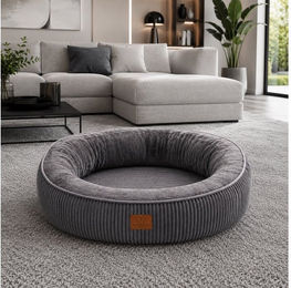 Warenhammer Orthopädisches Hundebett aus Plüsch mit herausnehmbarer Matratze und 22 cm hohem Rand in Grau – Bild 1 von 5