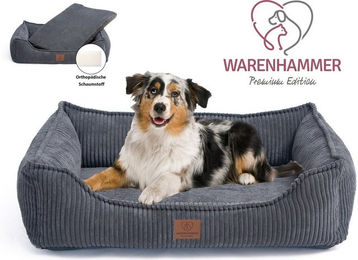 Warenhammer Orthopädisches Premium Hundebett aus Cord für kleine und mittelgroße Hunde Grau M – Bild 1 von 8