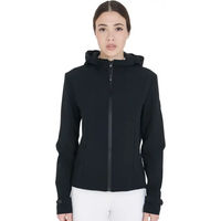 Produktbild von Wasserdichte Softshell Reitjacke mit Kapuze für Damen von Equestro in Schwarz Größe L