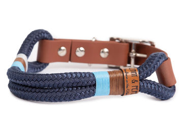 Produktbild von Wau-Straight Hundehalsband Steuermann Tauhalsband wasserfest Blau Größe L 39-49cm
