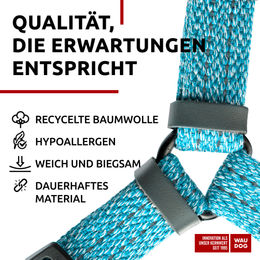 WAUDOG Hundegeschirr aus Baumwolle blau türkis verstellbar für mittelgroße Hunde – Bild 1 von 3
