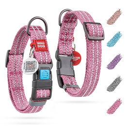 WAUDOG Hundehalsband aus Baumwolle in Rosa mit Klickverschluss, QR-Code und reflektierenden Eigenschaften, 25mm, 35-58cm – Bild 1 von 5