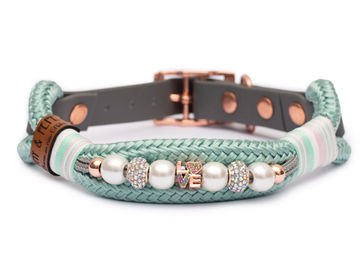 Produktbild von Waussoni Hundehalsband Tau mit Perlen Türkis Größe M 33-40cm